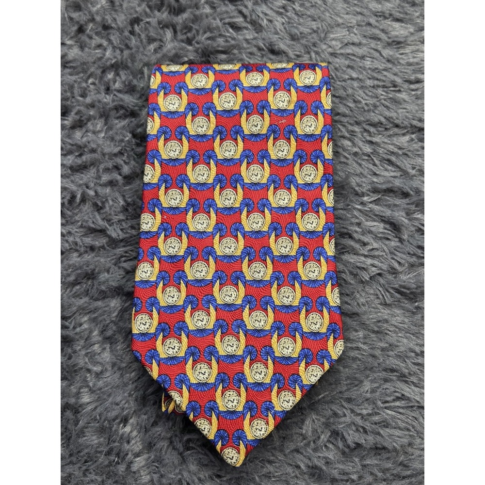 Geoffrey Beene 100% Silk Men's‎ Neck Tie Blue and Red Geometric Pattern Clocks?